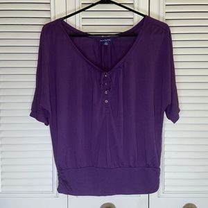 🌷AEO Solid Purple Elbow Length Sleeve Blouse Size Small
